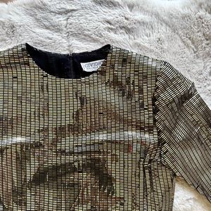 Vintage 1970s Givenchy Nouvelle Boutique Gold Metallic Pailette Sequin Top S